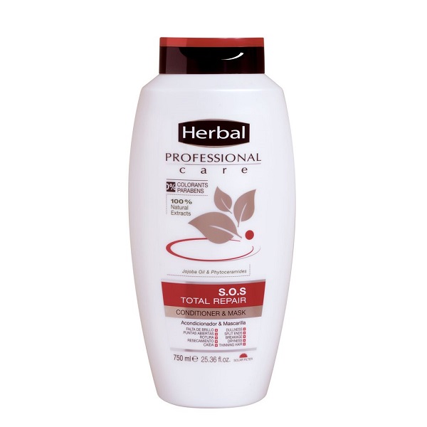 ماسک و نرم کننده مغذی و ترمیم کننده انواع مو هربال مدل S.O.S حجم 750 میل Herbal S.O.S Total Repair Hair Mask-750ml