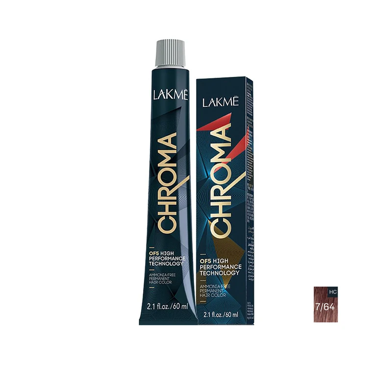 رنگ مو لاکمه سری کروما شماره 7/64 حجم 60 میلی‌لیتر رنگ بلوند فندقی مسی متوسط
